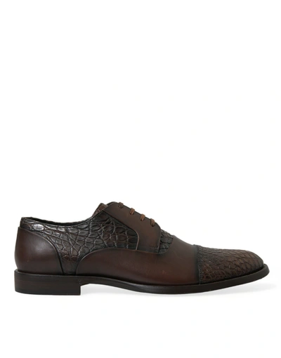 Dolce & Gabbana Elegant Textured Leather Oxford Dress Men's Shoes In Brown