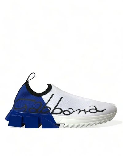 Dolce & Gabbana White Blue Sorrento Low Top Men Casual Sneakers Shoes In Blue And White