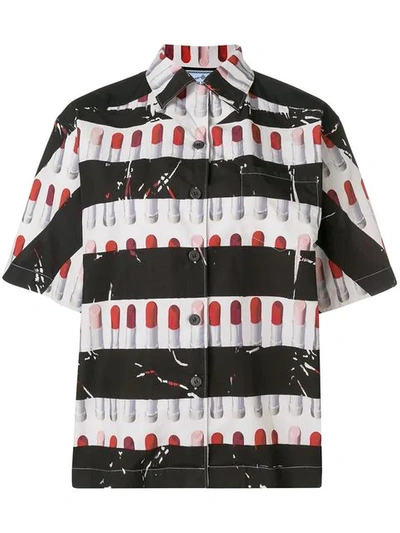 Prada Striped Lipstick Print Board Shirt In Black