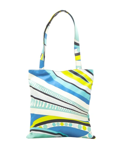 Capucci Emilio Pucci Onde Nuages Print Blue Yellow Leather Trim Handle Tote Bag In Multi