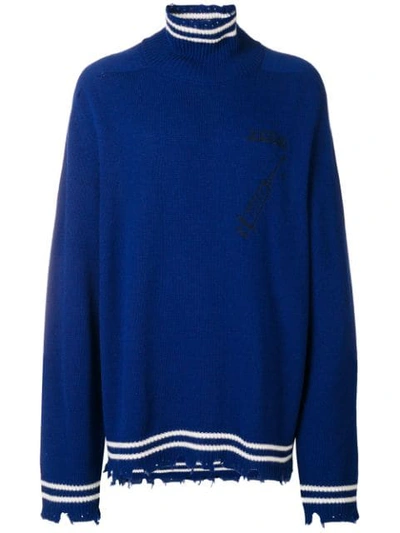 Riccardo Comi Frayed Hem Turtleneck Sweater In Blue