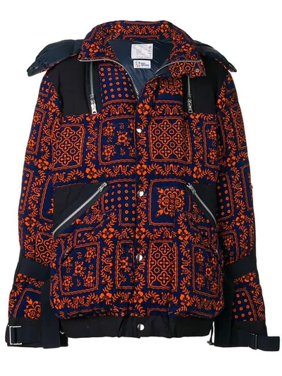 Sacai Patterned Padded Coat - Blue