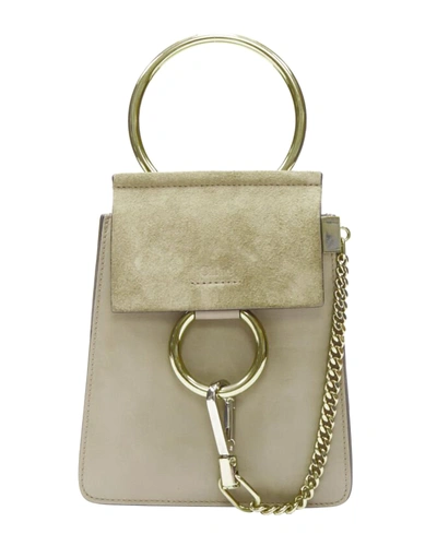Chloé Chloe Faye Gold Bangle Bracelet Ring Chained Crossbody Grey Suede Leather Bag In Beige