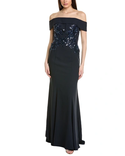 Rene Ruiz Off-the-shoulder Gown In Blue