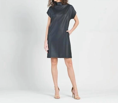 Clara Sunwoo Liquid Leather Cap Sleeve High Neck Dress W/pockets In Black In Grey
