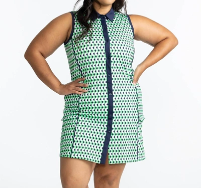 Kinona Resolution Sleeveless Golf Dress In Chevron Kelly Green