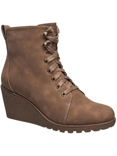 C&c California City Womens Vegan Leather Wedge Ankle Boots In Brown