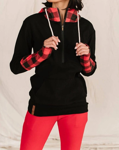 Ampersand Ave Halfzip Sweatshirt In Checks Out Red In Black