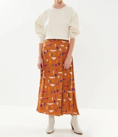 Frnch Chi Vase Print Skirt In Ocre Multi In Brown