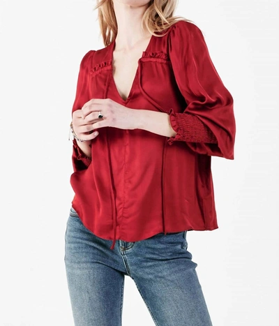 Dear John Denim Amelia Ruched Long Sleeve Top In Barbados In Red