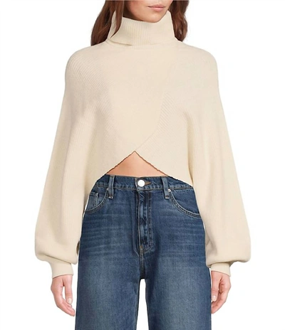 Elan Sweater Cropped Turtleneck Long Sleeve In Unbleached White In Brown