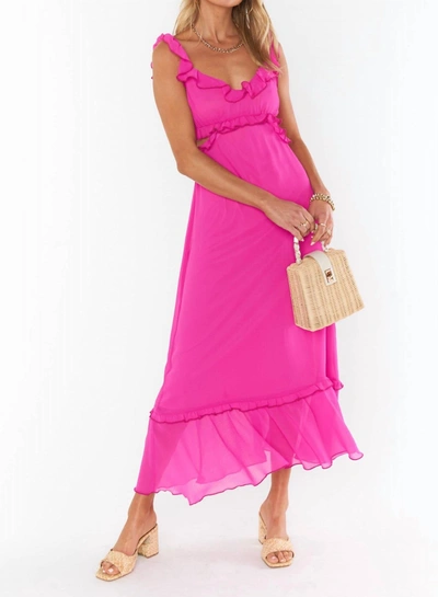 Show Me Your Mumu Lane Midi Dress In Pink Crinkled Chiffon