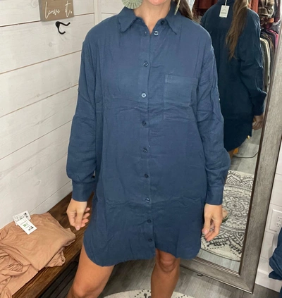 Mittoshop Gauze Oversized Long Sleeve Shirt Dress In Navy In Blue