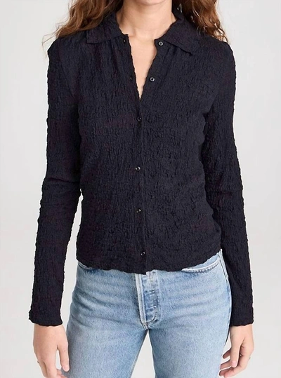 Vince Smocked Long Sleeve Button Down Shirt In Black In Blue