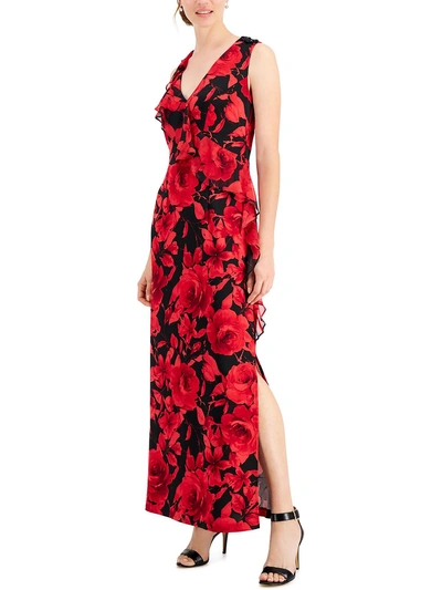 Connected Apparel Womens Floral Print Long Maxi Dress In Red