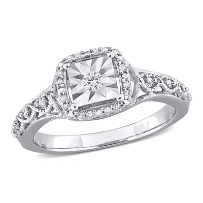 Mimi & Max 1/6ct Tdw Diamond Halo Vintage Style Ring In Sterling Silver