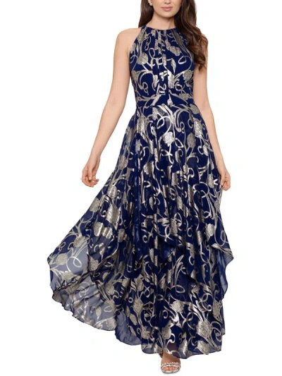 Betsy & Adam Womens Metallic Floral Print Halter Dress In Multi