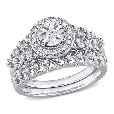 Mimi & Max 1/3ct Tdw Diamond Halo Bridal Ring Set In Sterling Silver