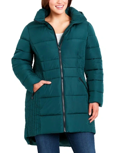 Evans Plus Womens Quilted Hooded Puffer Jacket In Green