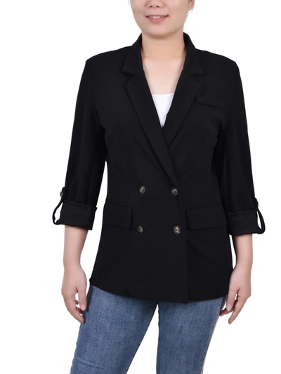 Ny Collection Petites Womens Knit Long Sleeves Two-button Blazer In Black