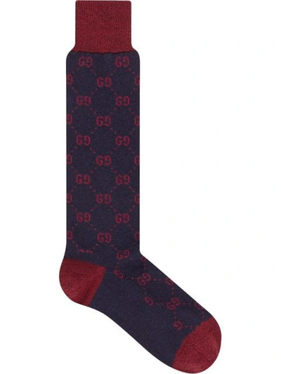 Gucci Gg Alpaca Wool Socks In Blue ,red