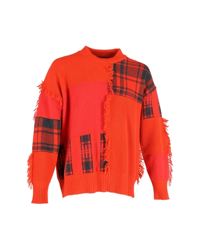 Versace Fringed Patchwork Sweater In Orange Wool In Pink