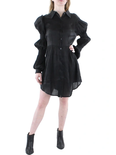 N By Nancy Womens Collared Mini Shirtdress In Black