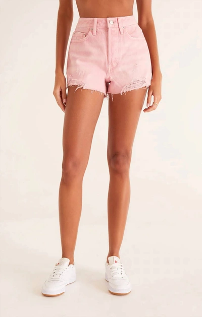 Z Supply Classic Hi-rise Denim Shorts In Bleached Mauve In Pink