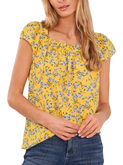 Cece Womens Floral Print Ruffled Blouse In Yellow
