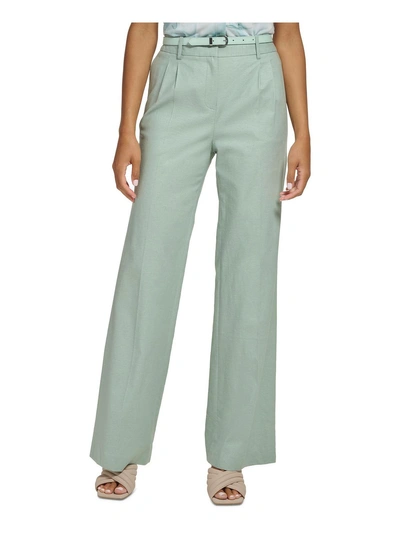Calvin Klein Womens Pleated Belted Trouser Pants In Green