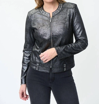 Joseph Ribkoff Zip Leather Jacket In Black Metallic