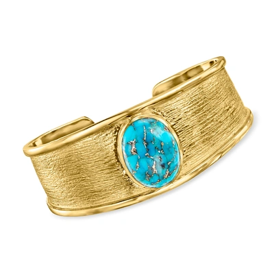Ross-simons Turquoise Cuff Bracelet In 18kt Gold Over Sterling In Blue