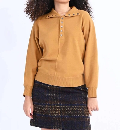 Molly Bracken High Neck Buttoned Sweater In Saffron Yellow