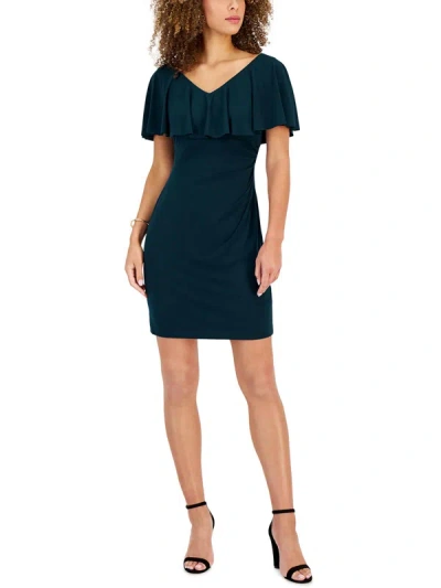 Connected Apparel Womens Gathered Double V Sheath Dress In Green
