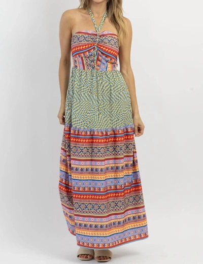 Davi & Dani Kahuna Halter Maxi Dress In Blue In Multi