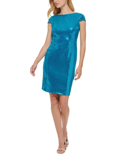 Calvin Klein Womens Metalllic Short Sheath Dress In Blue