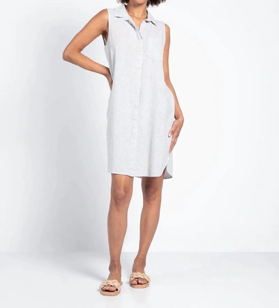 Thread & Supply Reef Point Stripe Button Front Dress In White Olive