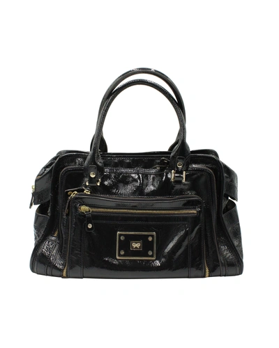Anya Hindmarch Shirley Satchel In Navy Blue Patent Leather In Black