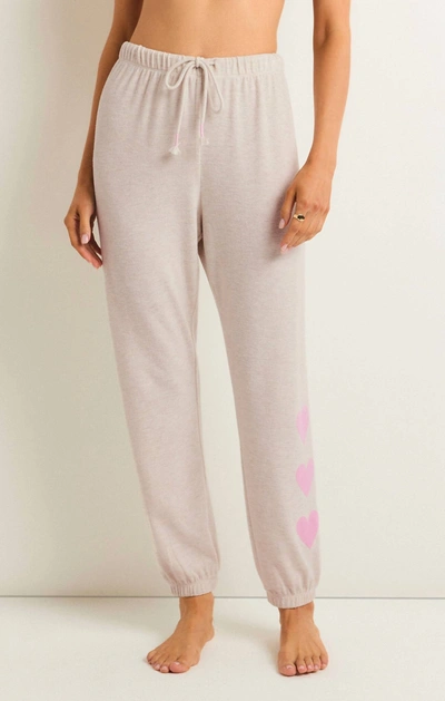 Z Supply Heart To Heart Jogger In Heather Linen In Pink
