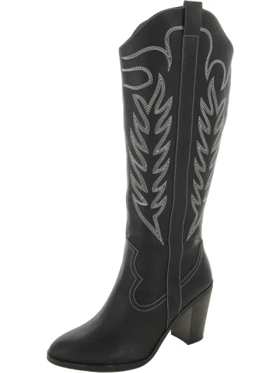 Mia Dakota Womens Faux Leather Embroidered Cowboy, Western Boots In Black