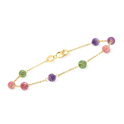 Ross-simons Multicolored Tourmaline And . Amethyst Bead Station Bracelet In 18kt Yellow Gold In Pink