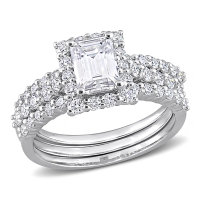 Mimi & Max 2 1/10ct Dew Created Moissanite Square Halo Bridal Ring Set In Sterling Silver