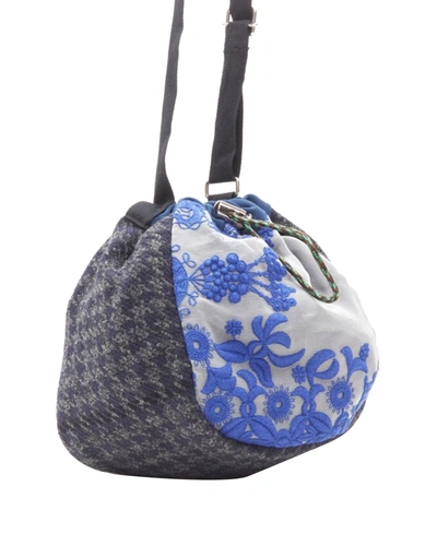 Sacai Transformable Mixed Fabric Wool Drawstring Bucket Crossbody Tote Bag In Blue