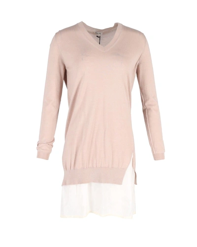 Miu Miu Sweater Dress In Pastel Pink Cotton In Beige