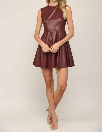 Fate Brooke Faux Leather Dress In Brown In Red