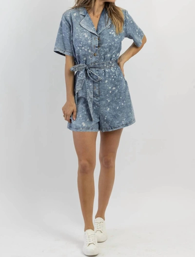 Davi & Dani Art Studio Spotted Denim Romper In Blue Denim