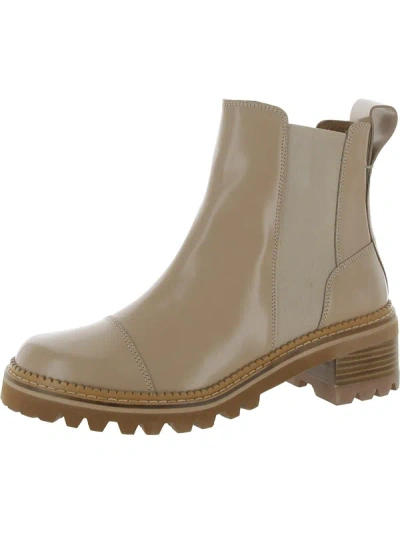 See By Chloé Womens Faux Leather Pull On Mid-calf Boots In Beige