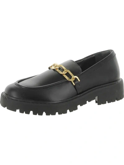 Schutz Christie Womens Leather Chain Loafers In Black