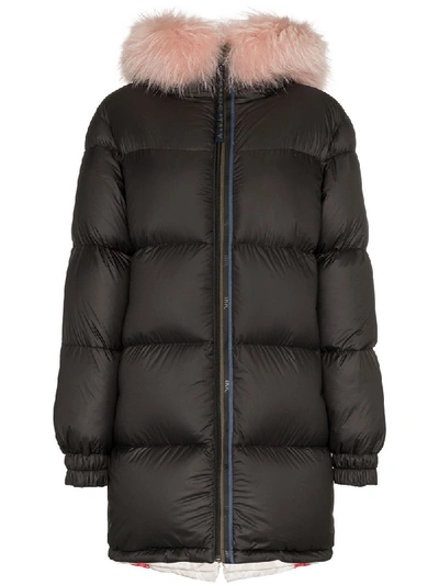Mr & Mrs Italy Reversible Fur Trim Down Coat In Black