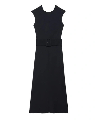 Another Tomorrow Bias Belted Dress In Black